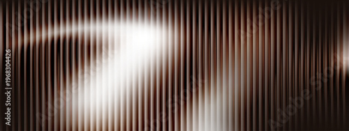 Glass fractal design with brown gradient and geometric stripes pattern. Vertical ribbed texture with prismatic light effect, abstract vector background. Fluorescent technological banner