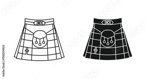 Two kilt designs one light and one dark in bold silhouette