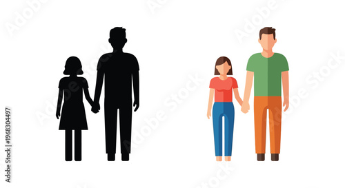 Family walking hand in hand depicting contrast with a dark silhouette