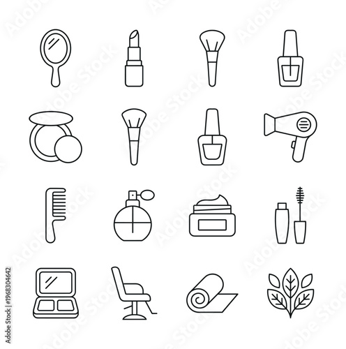 Collection of beauty and cosmetic icons for makeup and personal care routines