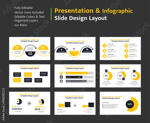 Infographic presentation slides for progress and data comparison
