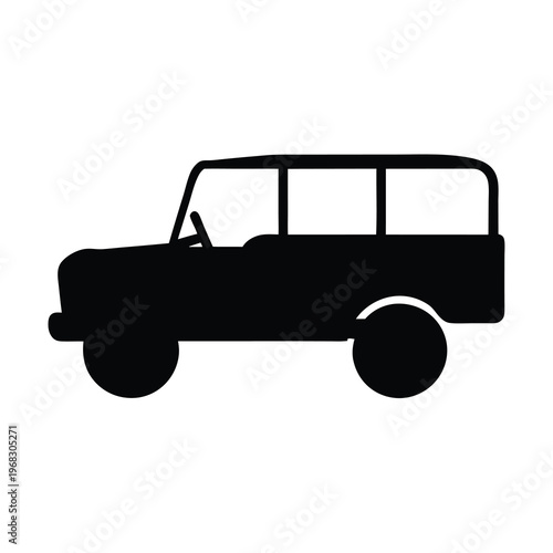 Black silhouette illustration of a vintage Land Rover SUV vehicle