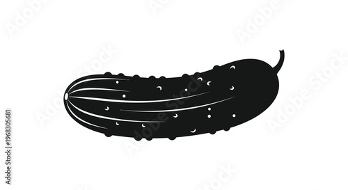 A dark detailed silhouette of a fresh cucumber on a white background