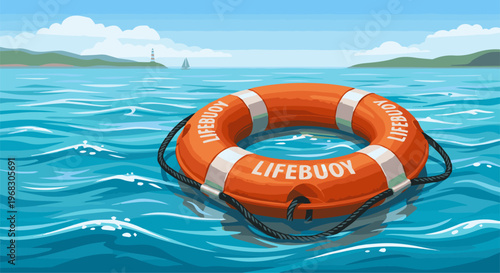 Create a realistic 3d render of Buoy Ring floating in water vector art.