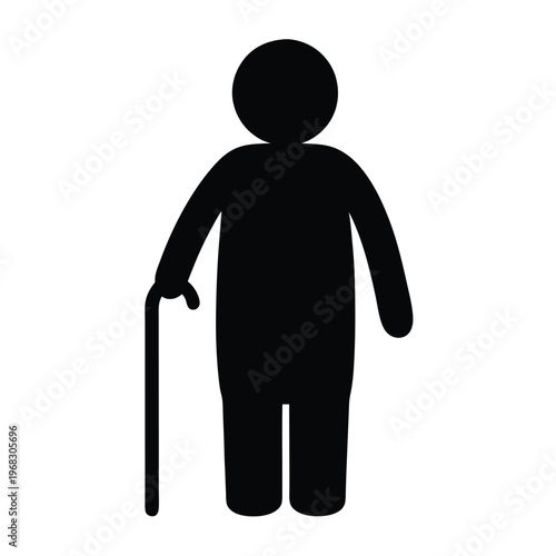 Elderly person silhouette with a walking cane depicting retirement or aging