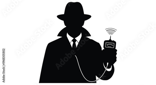 A shadowy figure with a device a striking black silhouette