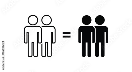 Equal sign separates outlined figures from their dark silhouettes