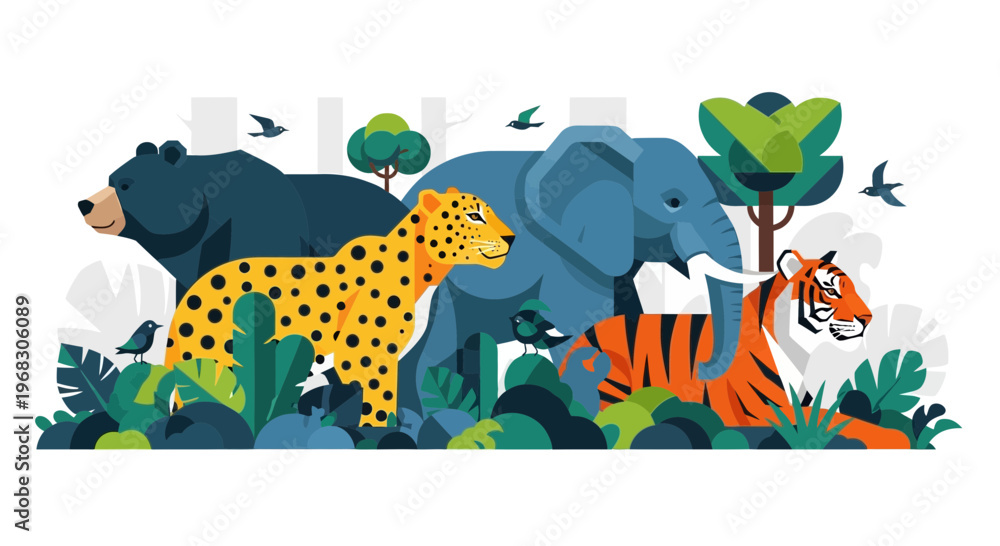 Naklejka premium Diverse Collection of Wild Animals in Natural Habitat.