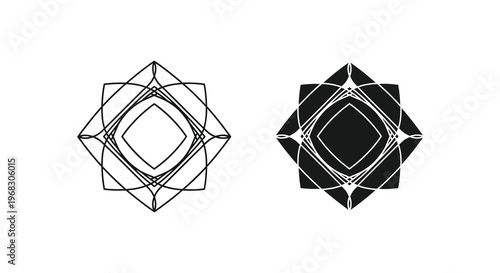 Geometric shapes and lines create a striking black design silhouette