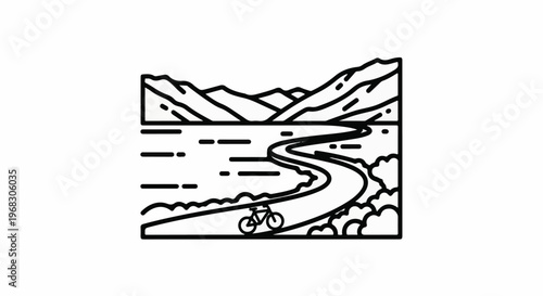 A winding road curves beside a lake towards distant mountains