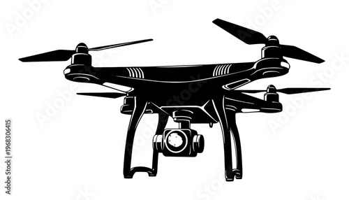 Drone silhouette icon with camera for aerial photography and videography