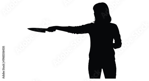 Woman holding a knife dramatic pose against a white background silhouette