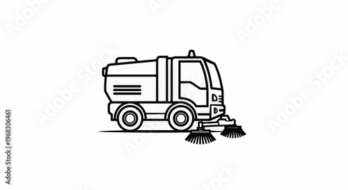 A simple line drawing of a street sweeping vehicle with brushes