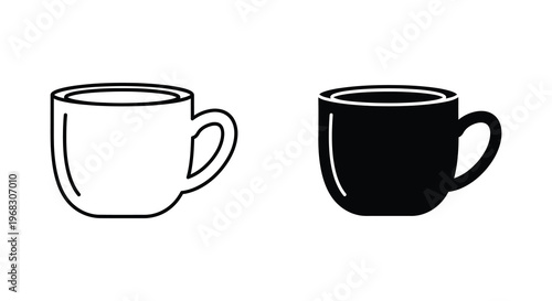 Two simple coffee cups one white and one black silhouette