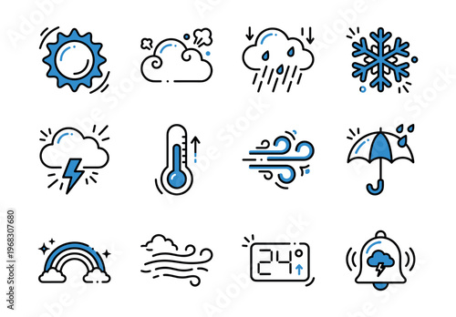 Collection of weather icons depicting various atmospheric conditions and forecasts