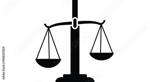 A simple black and white illustration depicting a traditional balance scale symbolizing justice high quality professional
