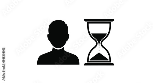 A simple black silhouette depicts a person s head alongside an hourglass symbolizing time high quality