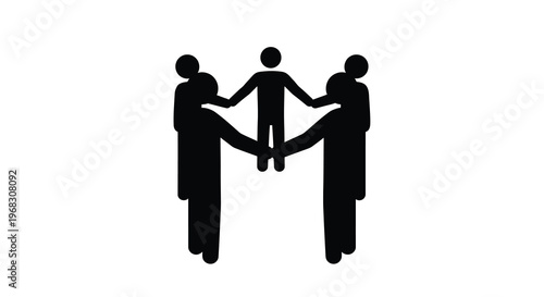 A simple black silhouette depicts three figures two adults and a child holding hands in a circle