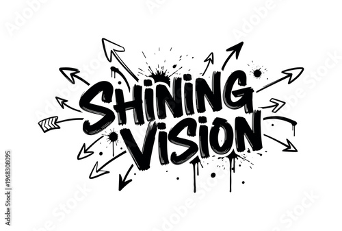 Shining Vision. lettering and all elements in black. Vector style. AWhite background. Pure white background. Perfect isolation and visual consistency. Dynamic