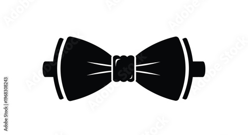 A simple black and white illustration of a classic bow tie centered on a white background