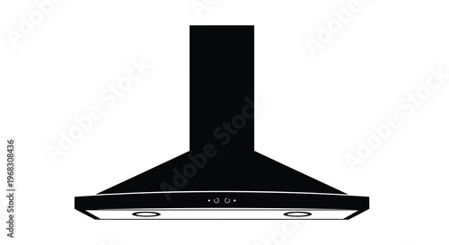 A stark black and white illustration depicts a modern kitchen range hood prominently displayed high quality