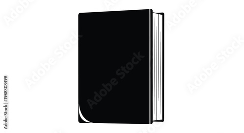 A stark minimalist depiction of a closed solid black book with a white background high quality
