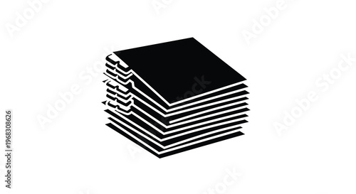 A stack of black rectangular shapes are arranged in a cascading layered formation high quality professional