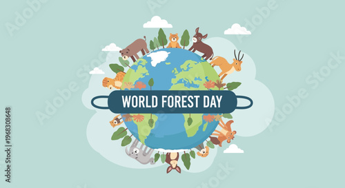 World Forest Day Celebration with Diverse Wildlife and Lush Greenery.