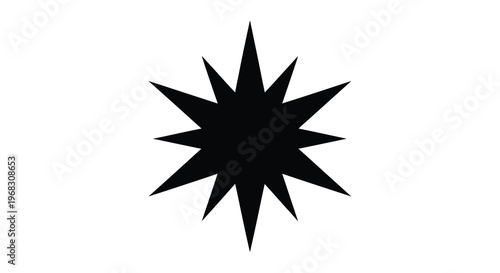 A stark black eight pointed star shape is prominently displayed against a clean white background