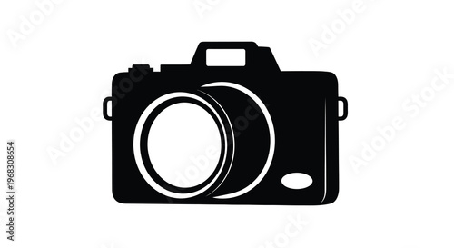 A minimalist black silhouette depicts a compact digital camera with a prominent lens high quality professional