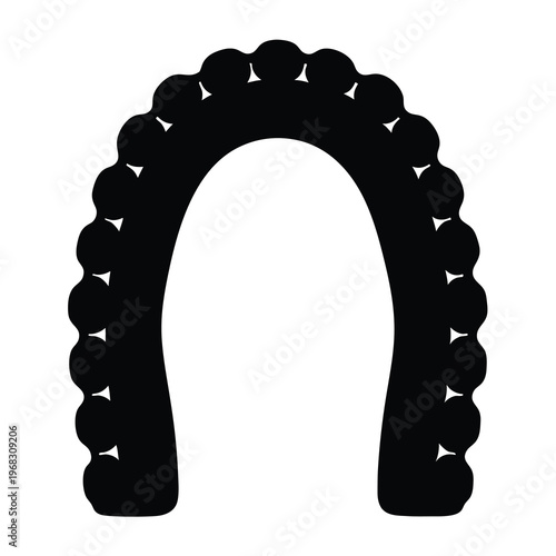 Black silhouette of an open archway decorated with spheres, a decorative doorway