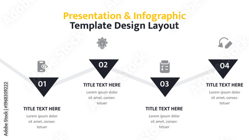 Infographic template showing four steps with text and icons in a clear white layout
