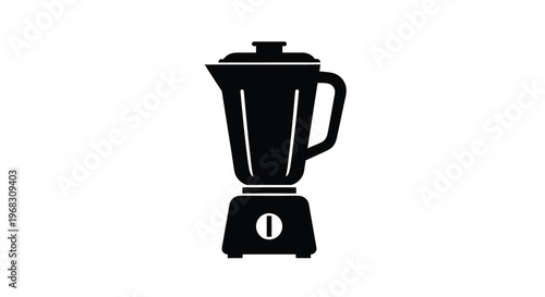 A simple black silhouette depicts a modern kitchen blender showcasing its basic form and function