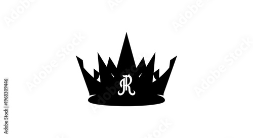 Black Crown with Letter R Logo Design.