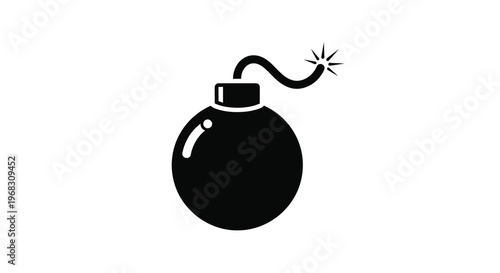 A stark black silhouette depicts a classic cartoon bomb with a lit fuse high quality professional