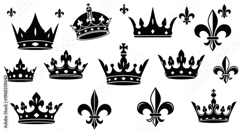 Collection of Royal Crowns and Fleur-de-lis Symbols.