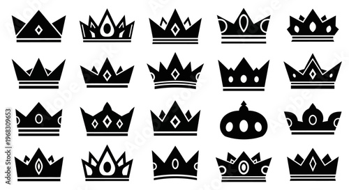 Collection of Royal Crowns Icons Vector Set.