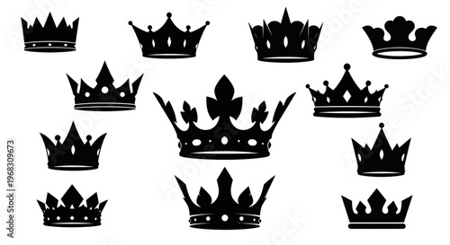 Collection of Royal Crowns Silhouette Icons Vector.