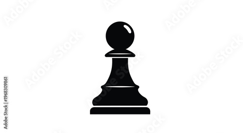 A stark black and white image depicting a single chess pawn isolated on a white background