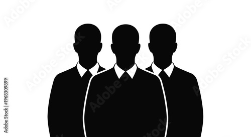Three silhouettes of men in suits stand closely together against a white background high quality professional
