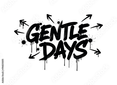 Gentle Days. lettering and all elements in black. Vector style. AWhite background. Pure white background. Perfect isolation and visual consistency. Dynamic