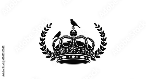 Royal Crown with Laurel Wreath and Birds Emblem.