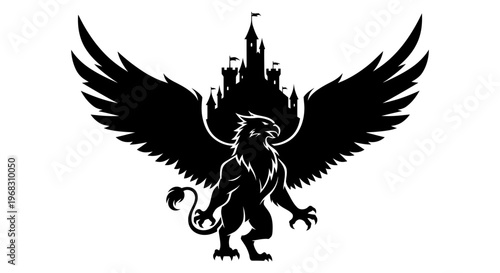 Mythical Griffin with Castle Silhouette.