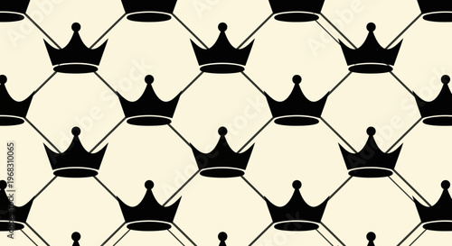 Seamless Pattern of Black Crowns on a Cream Background.