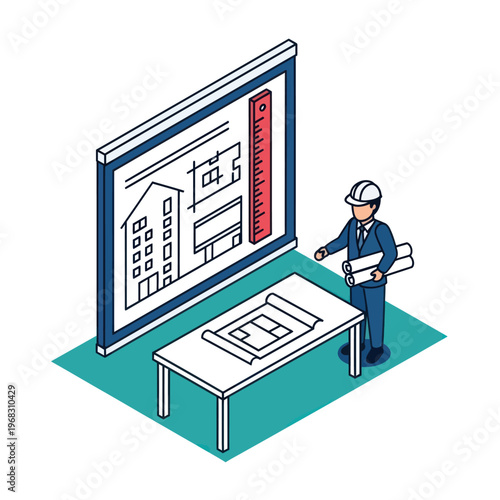 Engineer Examining Blueprint on Computer Screen.