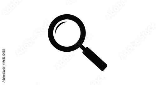 A simple black and white illustration depicts a magnifying glass commonly used for investigation high quality