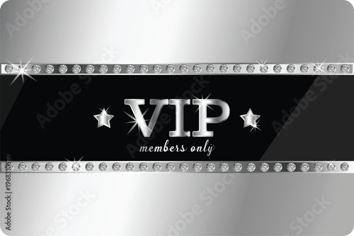 Vip members only exclusive access card with silver stars and diamonds