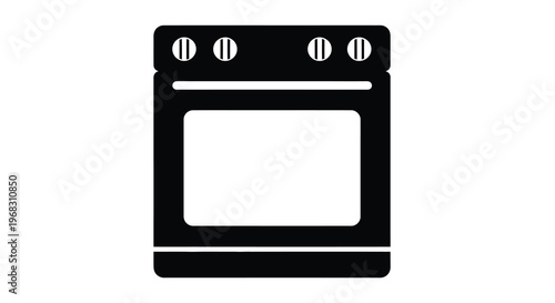 A minimalist black silhouette depicts a modern electric stove with four burners and an oven