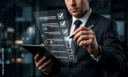 Digital interface displays partially completed work checklist tasks.