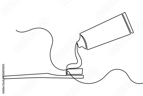 Toothbrush with toothpaste one line art simple minimalist outline illustration